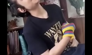 sexy cram boy touching his nipples while bringing off guitar